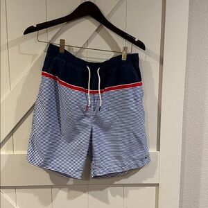 Vineyard Vinea  Navy and White Striped Lined swim trunks